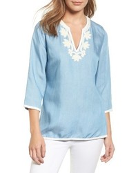 Tommy Bahama All Day Embroidery Chambray Tunic