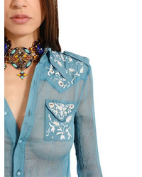 Roberto Cavalli Embroidered Silk Crepon Chiffon Shirt