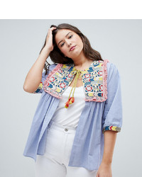 Glamorous Curve Bed Jacket With Embroidered Panel And Tassle Ties In Chambray Multi