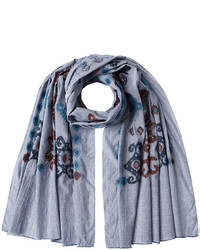 Light Blue Embroidered Cotton Scarf