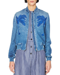 Stella McCartney Embroidered Denim Bomber Jacket Blue