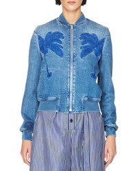 Stella McCartney Embroidered Denim Bomber Jacket Blue