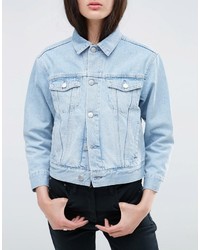 Asos Denim Western Jacket In Light Stone Wash Blue With 2nd Chance Embroidery