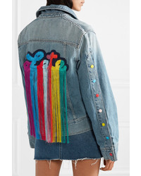 Mira Mikati Fringed Embroidered Denim Jacket