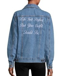 Logophile Life Isnt Perfect Embroidered Applique Denim Jacket