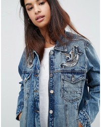 Blank NYC Oversize Denim Jacket With Embroidery