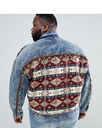 ASOS DESIGN Plus Oversized Denim Jacket With Back Print And Beading Wash
