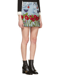 Gucci Blue Denim Embroidered Miniskirt