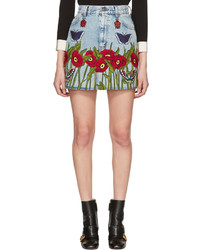 Gucci Blue Denim Embroidered Miniskirt