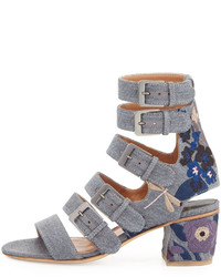 Laurence Dacade Nora Embroidered Buckle Strap Sandal Stoneblue