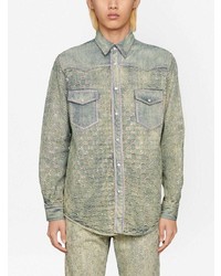 Gucci Gg Jacquard Crystal Embellished Denim Shirt