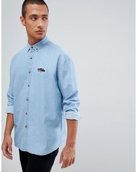 ASOS DESIGN Oversized Denim Shirt With Car Embroidery