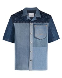 Light Blue Embroidered Denim Short Sleeve Shirt