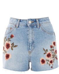 Topshop Blossom Embroidered Denim Mom Shorts