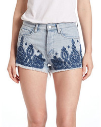 Blank NYC Blue Embroidered Denim Shorts