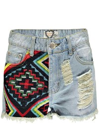 Boohoo Lisa Embroidered Aztec Denim Hotpants