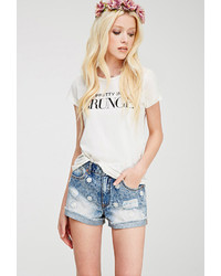 Forever 21 Daisy Embroidered Denim Shorts