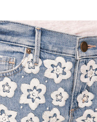 LOFT Embroidered Denim Cutoff Shorts In Pebble Blue Wash With 3 Inch Inseam