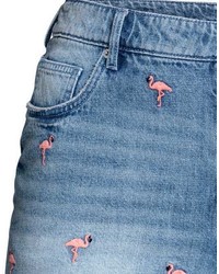 H&M Embroidered Denim Shorts