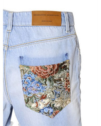 Ermanno Scervino Floral Embroidered Cotton Denim Shorts