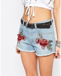 Young Bohemians Denim Shorts With Floral Patches