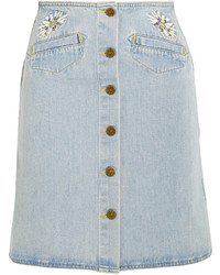 MiH Jeans Mih Jeans Embroidered Denim Mini Skirt Mid Denim