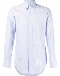 Thom Browne Classic Fit Shirt W Embroidered Half Drop Sky Icons In Oxford