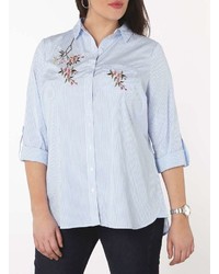 Dp Curve Blue Striped Embroidered Shirt