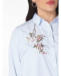 Dp Curve Blue Striped Embroidered Shirt