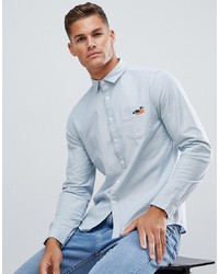 ASOS DESIGN Regular Fit Oxford Shirt In Light Blue With Duck Embroidery