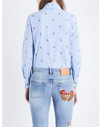 Gucci Striped And Embroidered Rabbit Patterned Cotton Poplin Shirt