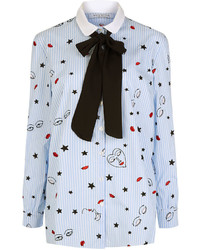 Vivetta Blue Striped Face Embroidered Shirt