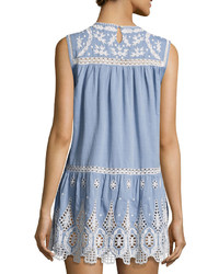 Joie Josune Embroidered Cotton Dress Blue