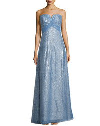 Elle Fanning wearing Light Blue Embroidered Evening Dress, Silver ...