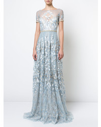 Marchesa Notte Embroidered Plunge Back Gown