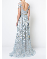 Marchesa Notte Embroidered Plunge Back Gown