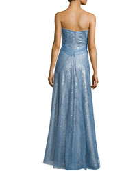 Rene Ruiz Strapless Allover Sequin Gown Light Blue