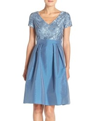 Light Blue Embroidered Fit and Flare Dress