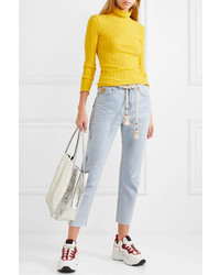 Mira Mikati Cropped Embroidered High Rise Straight Leg Jeans