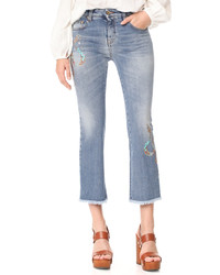 Roberto Cavalli Cropped Embroidered Jeans