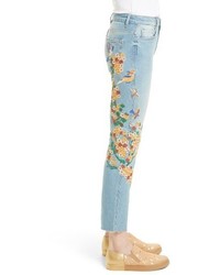 Free People Embroidered Crop Girlfriend Jeans