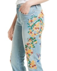 Free People Embroidered Crop Girlfriend Jeans