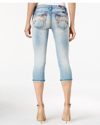 Miss Me Embroidered Cropped Light Blue Wash Jeans