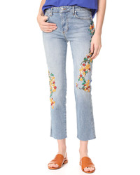 Free People Embroidered Girlfriend Jeans