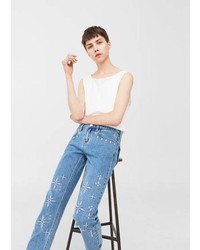 Mango Embroidered Relaxed Jeans