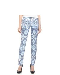 Fade to Blue Ikat Print Embroidered Skinny Jeans Blue