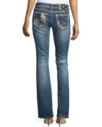Miss Me Faded Boot Cut Embroidered Denim Jeans Dark Wash 368