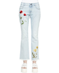 Stella McCartney Floral Embroidered Flare Jeans Sun Fade Blue