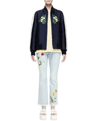 Stella McCartney Floral Embroidered Flare Jeans Sun Fade Blue