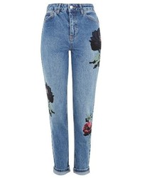 Topshop Floral Embroidered Mom Jeans